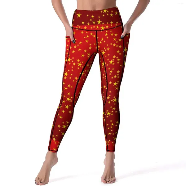 Leggings femininas elegantes estrelas modernas retro impressão fitness correndo yoga calças push up leggins estiramento esportes collants presente de aniversário