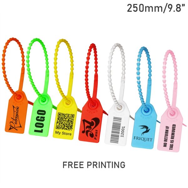 Accessoires 100 benutzerdefinierte Druckhang -Tags Perlen Plastikkabel Krawatten Kleidungsstoffschuhbag Sicherheitsmarke Logo Logo -Etikett Siegel 250 mm/9.8 