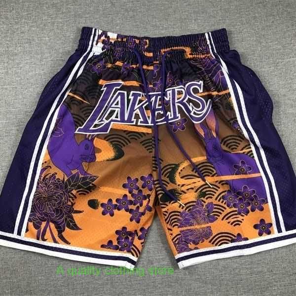 O Ano Novo do Coelho Edição Lakers Malha Dupla Camada Bordado Curto High Street Sports Shorts Mens Calças de Basquete 2P1H