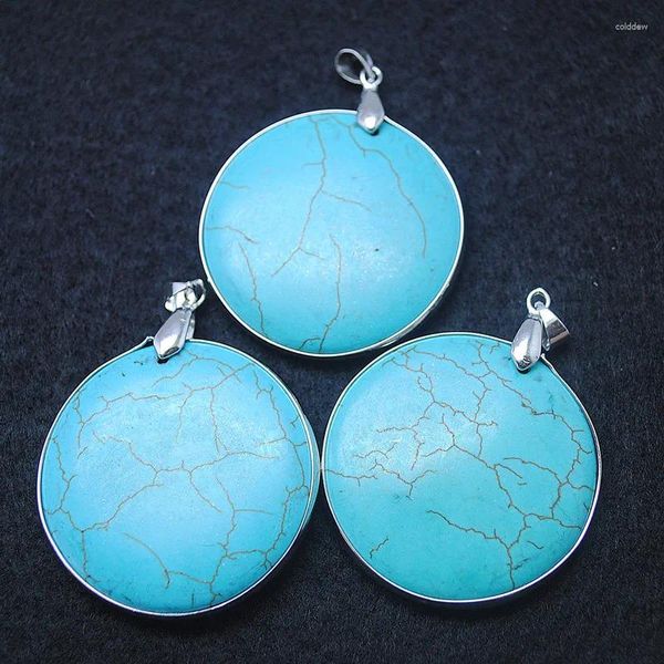 Colares de pingente 2 PCS Azul Turquesa Pedra Forma Redonda Pingentes 40mm Lindas Jóias Femininas Fazendo Descobertas Top Venda