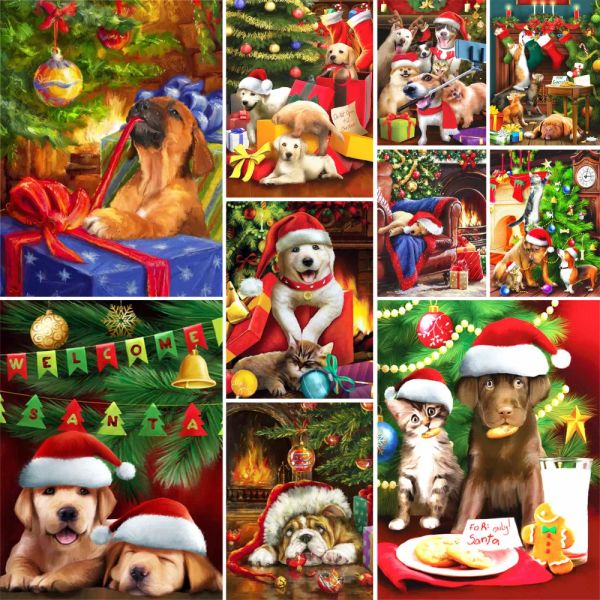 Number Christmas Dog Animal Painting By Numbers Kit Acrílico Tintas 40*50 Imagem por Números Foto Loft Picture for Kids Handiwork