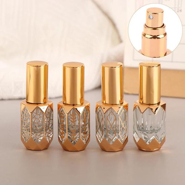 Aufbewahrungsflaschen 6 ml Mini-Sprühflasche Ultra-Luxus-Goldbeschichtung Glasparfüm Tragbarer nachfüllbarer transparenter Alkoholnebel-Zerstäuber