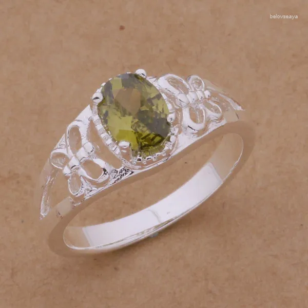 Cluster-Ringe AR116 Sterling Silber Ring Modeschmuck Schmetterlingsmuster mit hellgrünem Stein /ahlaiysa Agiaixpa