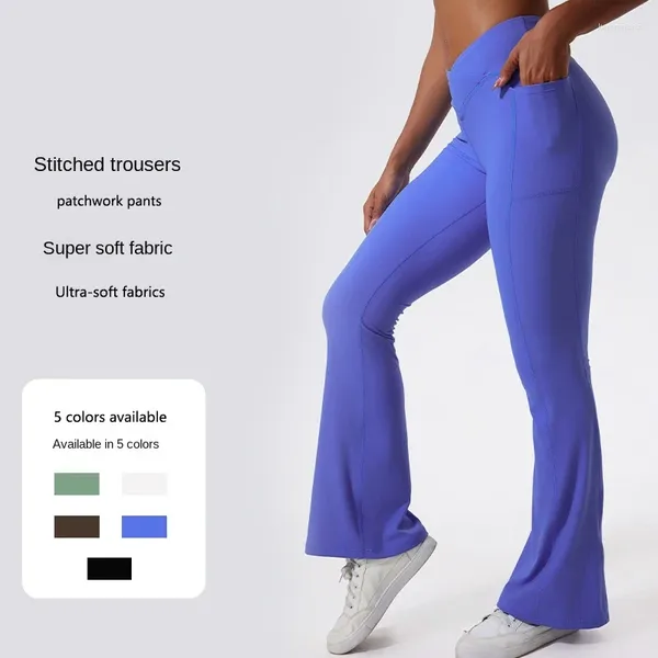 Pantaloni attivi Cintura incrociata a gamba larga Leggings aderenti per yoga traspiranti Pilates Tessuto morbido svasato Tipo sportivo ad alta elasticità