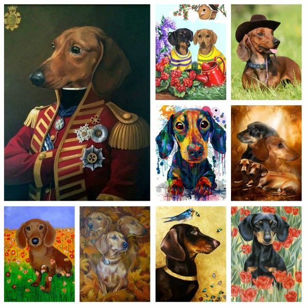 Ponto diy dachshund diamante strass pintura bonito cão de estimação imagem arte da parede ponto cruz bordado imagem mosaico quarto decoração casa