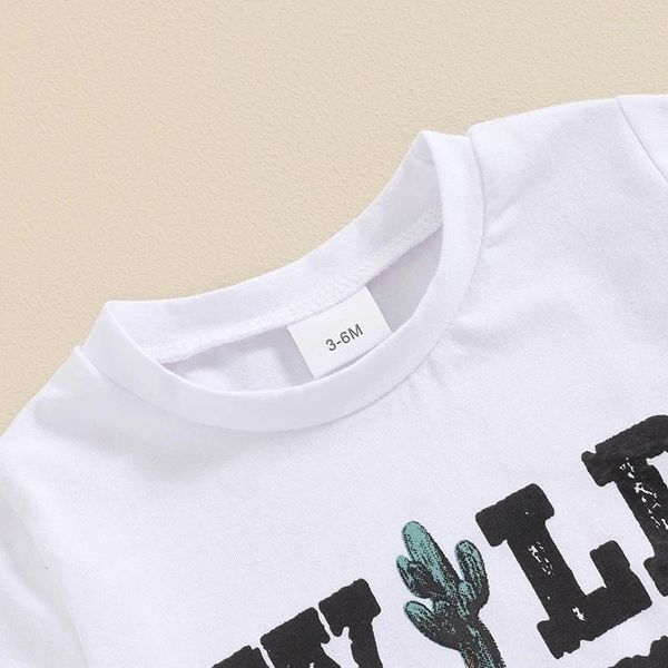 Giyim Setleri Batı Bebek Bebek Giysileri Vahşi Batı Mektup Grafik Kısa Kollu T-Shirt Kaktüs Joggers Şüphesi Toddler Yaz Seti