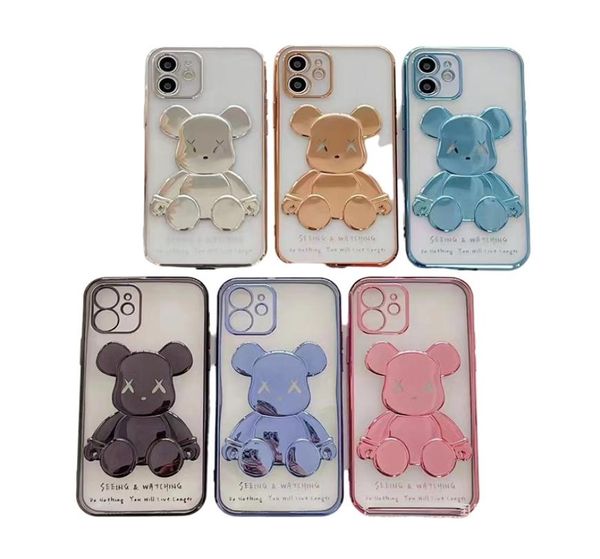 Para iphone 13 12 11 pro xs max x xr 8 7 plus casos de telefone banhado urso boneca dos desenhos animados bonito celular capa protetora móvel brilhando 7398517