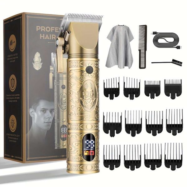 Máquina de cortar cabelo profissional recarregável, aparador de lâmina em T sem fio com display LED Kit de preparação corporal masculina - presente perfeito para homens