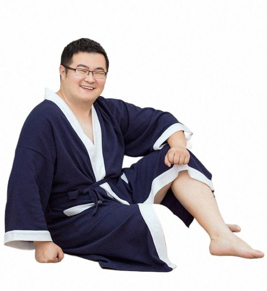 uomini Comfort Waffle Robes Accappatoio 140Kg maschio Cott giapponese Kimo Robe Sleepwear Casual Dring Gown Hotel Spa Robe G5PZ #