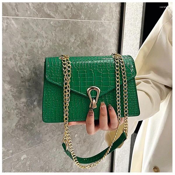 Totes rosa vermelho crocodilo padrão corrente bolsa feminina 2024 primavera tendência coreano ombro único crossbody pequeno quadrado