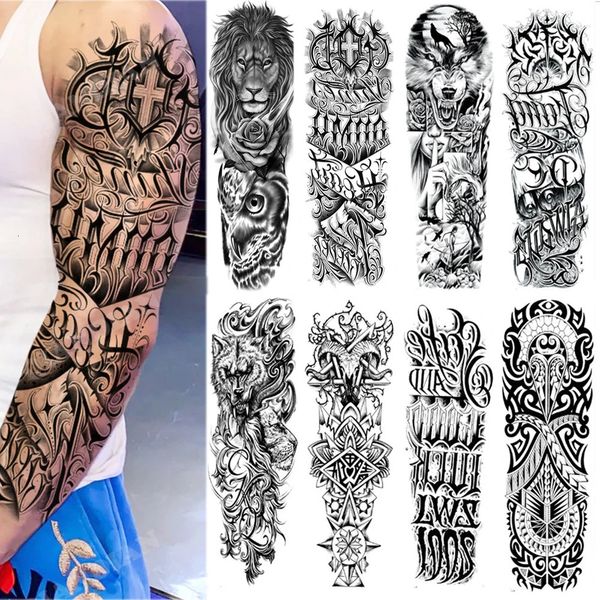 45 pezzi all'ingrosso braccio completo impermeabile tatuaggio temporaneo uomo animale tigre lupo maori fiore manica gamba donne totem adesivo 240311