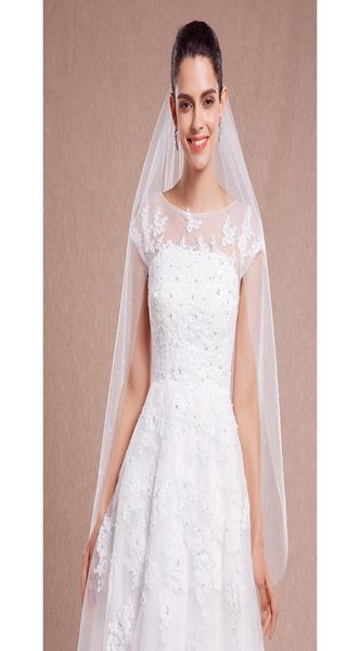 Véus nupciais LAN TING NOIVA Onetier Cut Edge Wedding Veil Headpieces com 53 apliques de pérolas 4724 em 120cm Tulle4937180