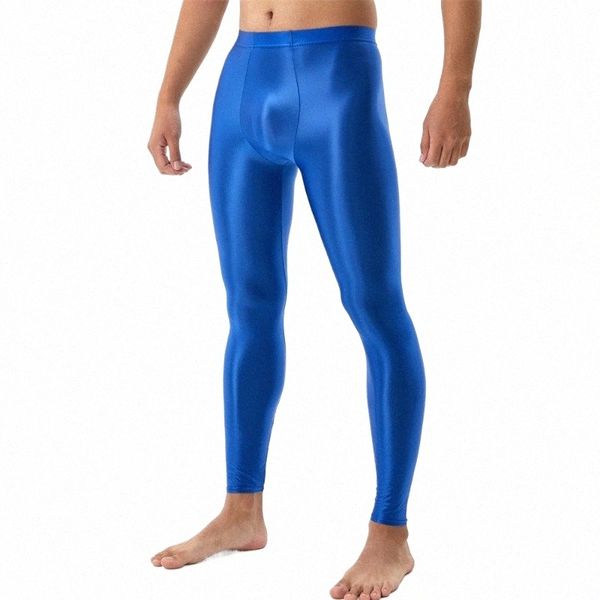 Glänzende Satin-Leggings-Mann-Hosen-Turnhalle-hohe Taillen-dünne schiere reizvolle glatte Yoga-Leggings sehen durch Sport-Strumpfhosen-Mann-Hosen h31l #