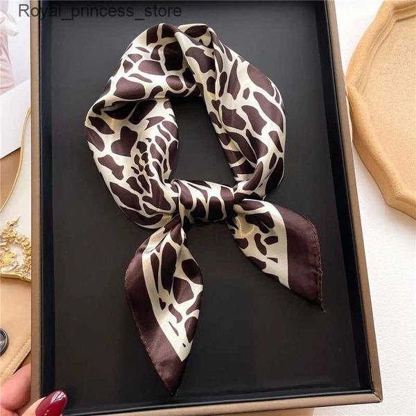 Lenços de seda leopardo impressão lenço de cabelo moda feminina quadrado pequeno 60cm bufanda mulheres verão gravata borboleta pulso foulard lenço q240326