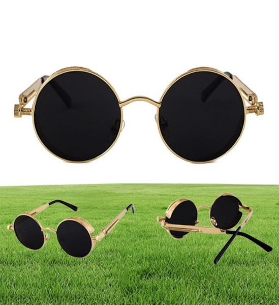 Alta Qualidade UV400 Gótico Steampunk Mens Óculos De Sol Revestimento Espelhado Óculos De Sol Círculo Redondo Óculos De Sol Retro Vintage Gafas Mascu2888342