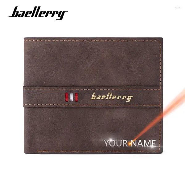 Carteiras Baellerry Nome Livre Gravura Homens Titular de Cartão Curto Bolsas Masculinas Po Coin Pocket Carteira Masculina