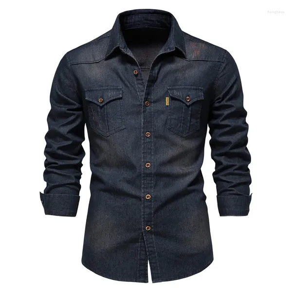 Camicie casual da uomo Camicette slim da uomo Camicia di jeans in cotone a maniche lunghe per oversize Soild Top Fashion Cowboy Abiti maschili 5XL