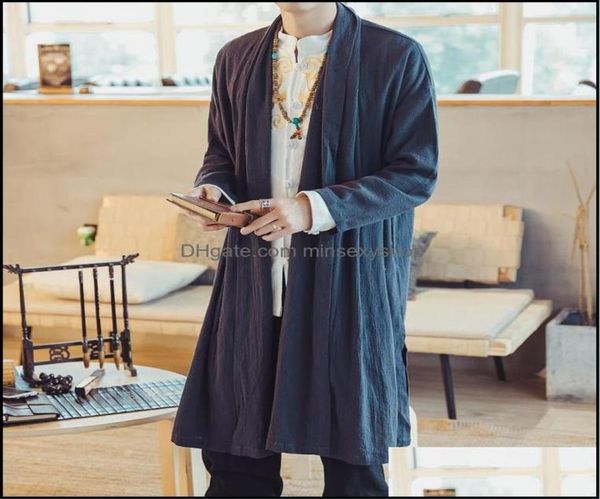 Roupas étnicas Vestuário Plus Size 4Xl Homens Kimono Cardigan Estilo Chinês Jaqueta Masculina Vintage Longo Yukata Robe Casual Outerwear Summ3462065