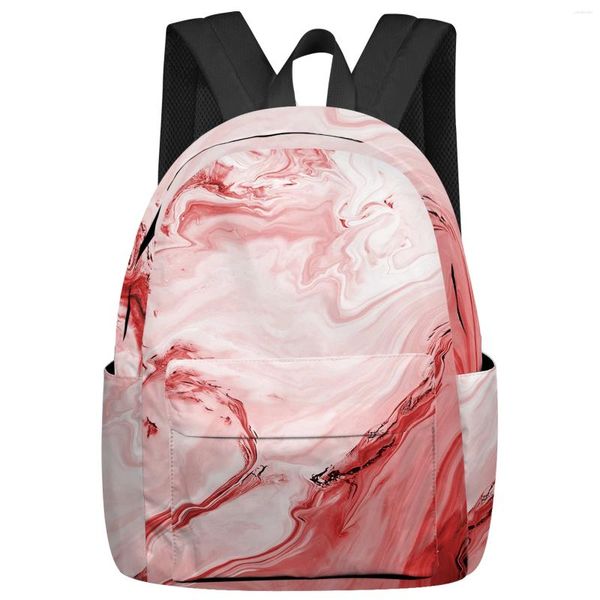 Mochila textura fluida de mármore vermelho grande capacidade multi bolso mochilas de viagem mochila para adolescente mulheres sacos de portátil