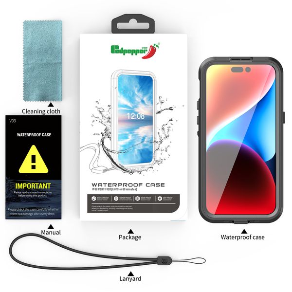 100 % Original Red Pepper IP68 wasserdichte Hülle für iPhone 15 14 13 12 11 Pro Max XS Max XR Hülle Hochwertige Abdeckung Tauchen Unterwasser Schwimmen Outdoor Sport Vollschutzhülle