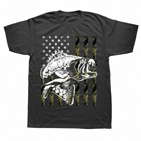 Engraçado Bass Fishing Flag Peixe Pescador Camisetas Gráfico Streetwear Manga Curta Presente de Aniversário Carpa Pesca T-shirt Mens Roupas S3GP #