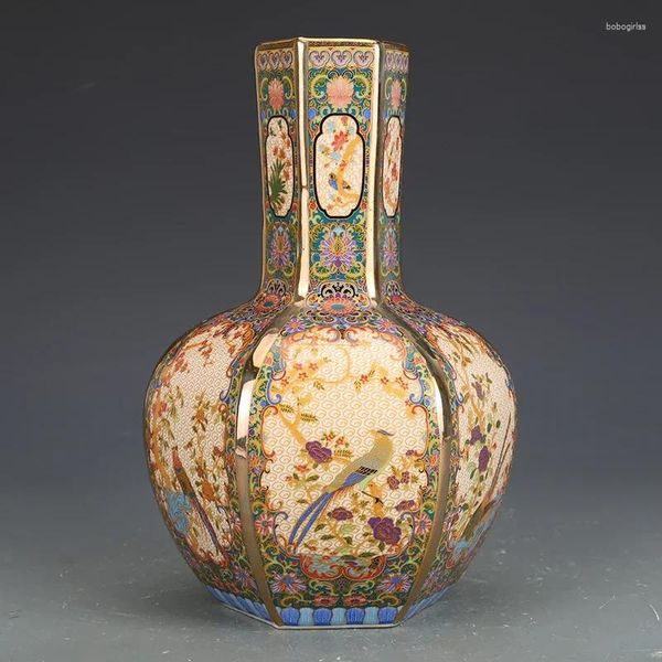 Vasi Ornamenti in ceramica Vaso globo celeste smaltato colorato Yongzheng Porcellana antica con portico di fiori secchi