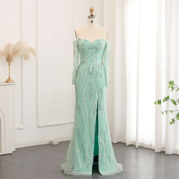 Spalla Sharon Sage Said Abiti da sera eleganti a sirena verde scuro per le donne Abiti da cerimonia lunghi con spacco laterale da sposa Ss175 mal