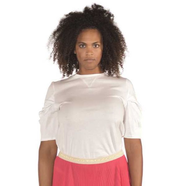 Женская белая хлопковая удобная повседневная летняя красивая футболка с короткими рукавами-фонариками Женская одежда Сделано в Италии