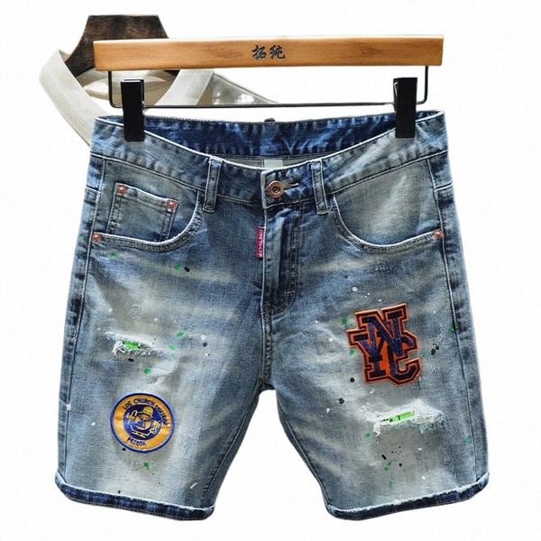 Männer zerrissene Denim-Shorts Löcher Jeans New Fi Male Sommer Blue Jeans Shorts Qualitäts-Mann gerade passen Denim-Shorts Größe 38 S7vA #