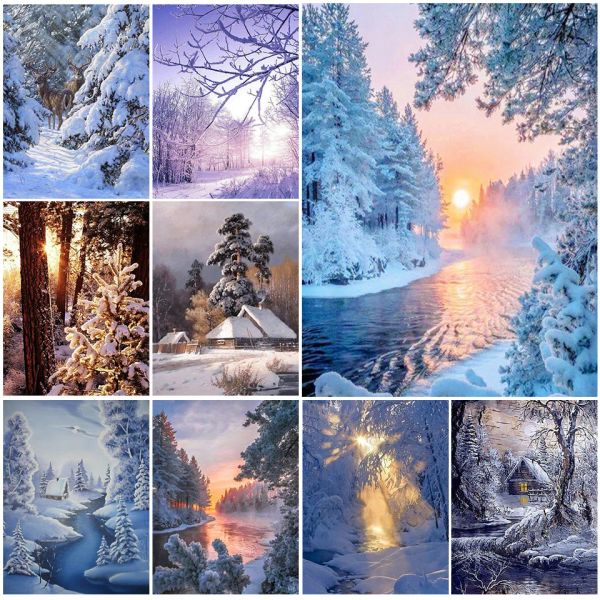 Stitch 5D Diamond Painting Full Square Winter Inverno Croce Croce Diamante Scensione Snow Snow Picture Mosaico dell'arredamento della strass