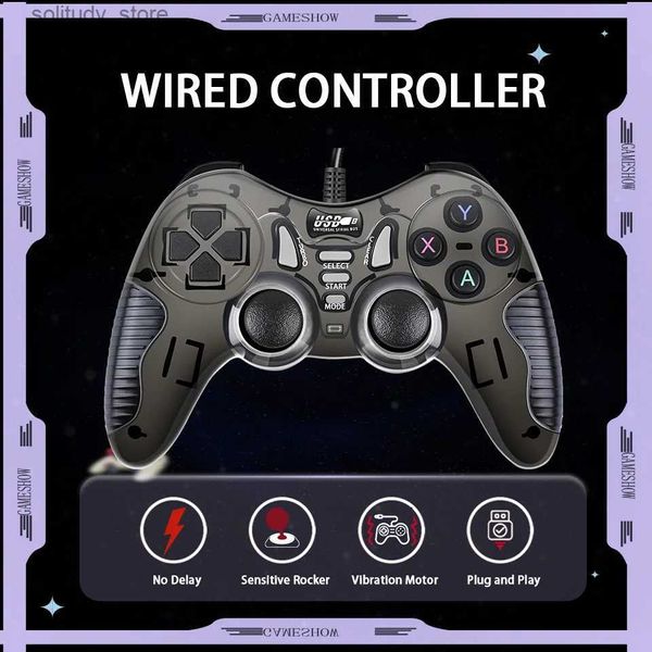 Jogadores de jogos portáteis com fio PC Game Controller USB Gaming Gamepad Joystick para / Console de videogame / TV Box / Android Dual Vibration Motor Gamepad Q240326