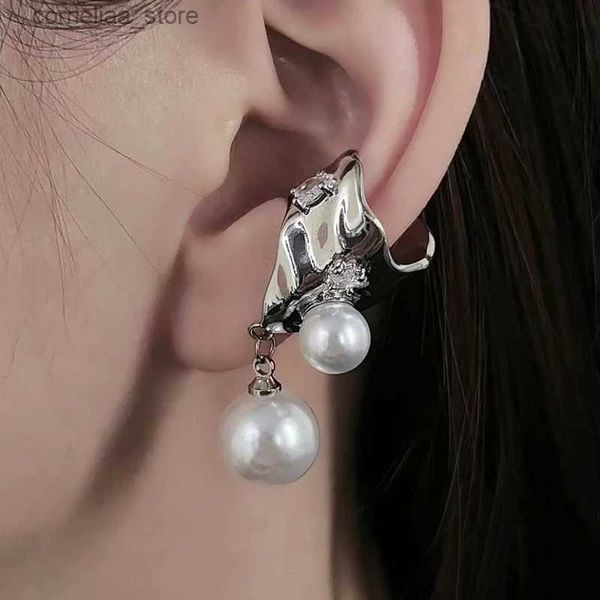 Ear Cuff Ear Cuff Retro prata pérola borla pingente brincos e punhos de metal não perfurado falso caixa de papelão clipe de orelha mulheres jóias clipe de orelha Y240326