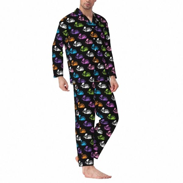 Skelet Tavşanlar Pijama Setleri Renkli Baskı Sıcak Uykaş Fabrikası Çift LG Kollu Sıradan Uyku 2 Parça Ev Takım Büyük Boyu E49K#