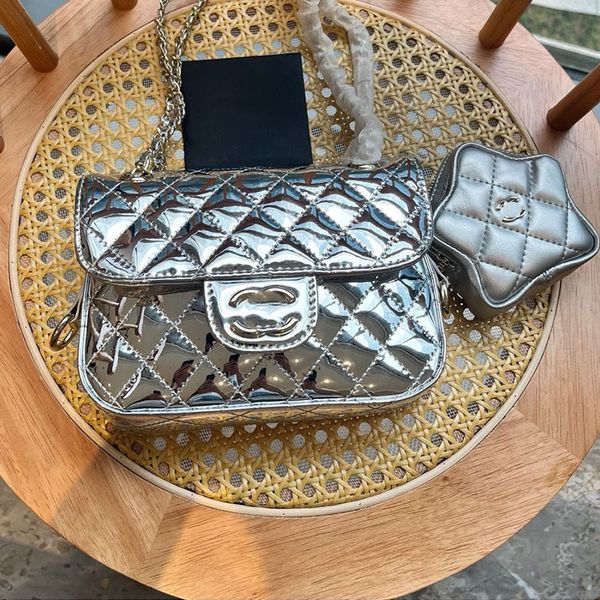 10a Designerin Marke Frau Anhänger Big Star Handtasche echte Leder -Diamant -Cross -Leichenkette Reflektierende Schulterhandtaschen Geldbörsen Mode Umhängetaschen