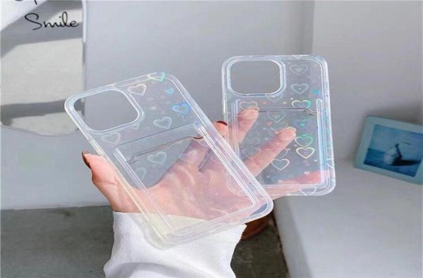 Casos de telefone celular Cartão transparente em forma de coração doce para iPhone 11 12 13 Pro252i4213815