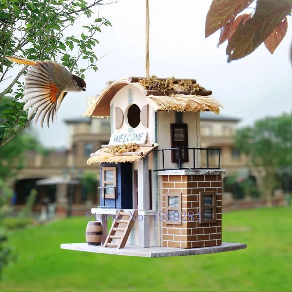 Nests kuş evi kuş yuva villa el yapımı ahşap yaratıcı ve sevimli ev açık hava dekorasyonları orman parkı vahşi kuş ev koruma
