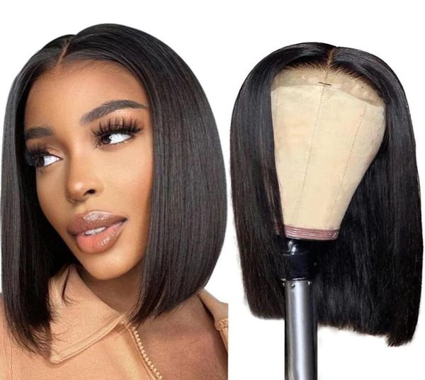 150 densidade em linha reta bob cabelo humano 4x4 perucas de renda natureza cor peruca dianteira do laço peruano cabelo reto bob peruca gaga queen2379283