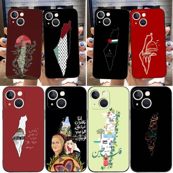 Palestine Map Flag Telefonhülle für iPhone 15 Pro Max 14 plus 13 12 11 xs max XR X 8 7 6 iPhone15 National Wind Fashion Soft TPU Schwarzer Mobiltelefon Deckungshaut Haut