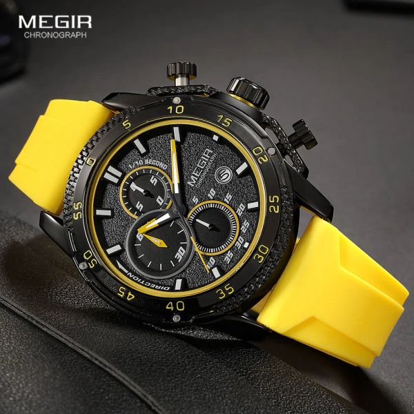 Case Megir Watch for Men Fashion Silicone Cint cronografo orologi da polso al quarzo con mani luminose per appunti automatici 3 atm impermeabile 2211