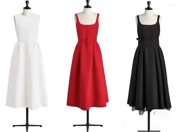Lässige Kleider Top Qualität Weißes Seidenkleid Frauen 2024 Frühlingsmode Rotes langes süßes schwarzes Ballkleid