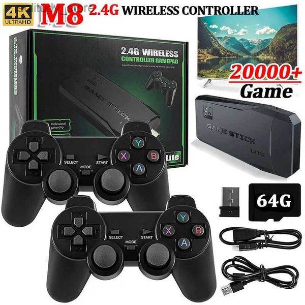 Lettori di giochi portatili M8 Game Stick 4K Linux OS TV console per videogiochi con 10000+giochi integrati 2.4G doppio palmare wireless 64 GB gioco 3D 1 SFC Q240326