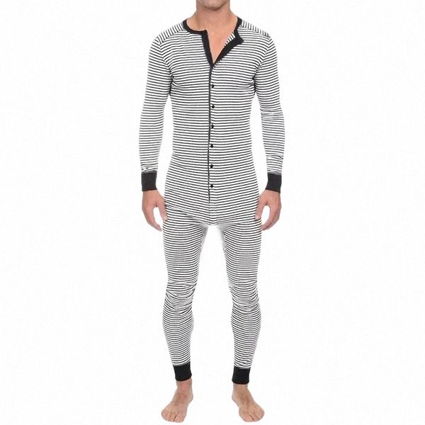 Мужские хлопковые пижамы для взрослых Onesie Tight One-piece Домашняя одежда Lg Sleeve Butt O-Neck Sleepwear Romper Onsies Pajama для мужчин 32jN #