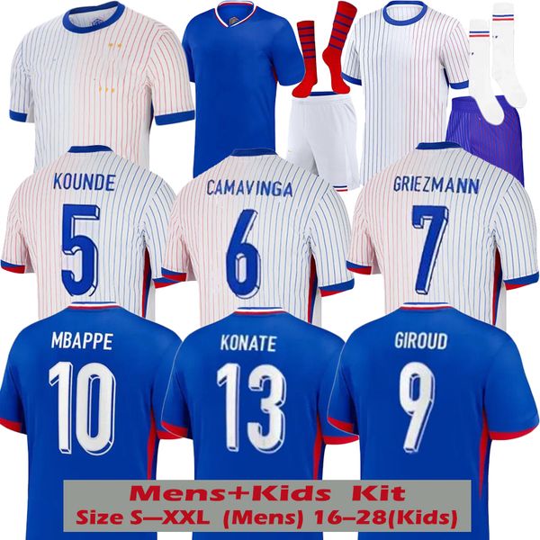 2024 Euro Kupa Fransız Ev Forması Mbappe Futbol Forması Dembele Coman Saliba Kante Maillot de Foot Equipe Maillots Griezmann Mens and Kids Kit Futbol Gömlek