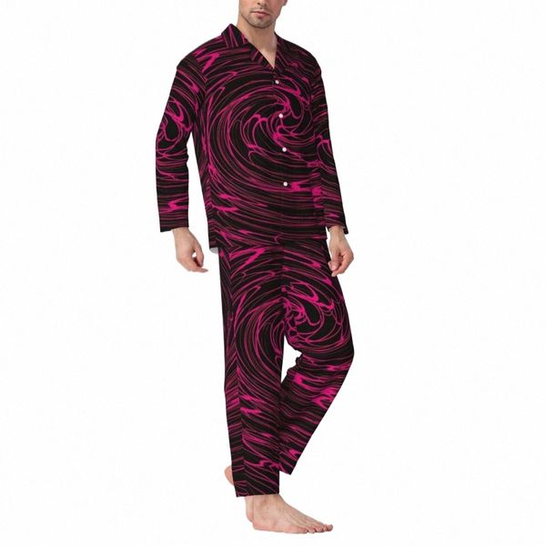 Пижамный комплект для мелкой воды, весенний розовый спиральный принт, милая одежда для сна, мужская одежда из 2 предметов, повседневный свободный домашний костюм большого размера T5MZ #