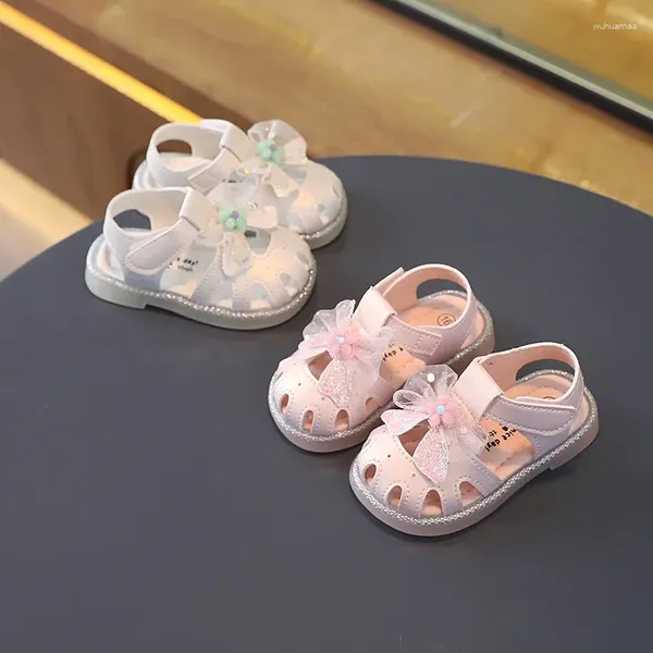 First Walkers Kinder-Sommersandalen, rosa, weiß, hohl, für hübsche Mädchen, modische Prinzessin, Kinder, kausale Schuhe, flach, süße Schleife