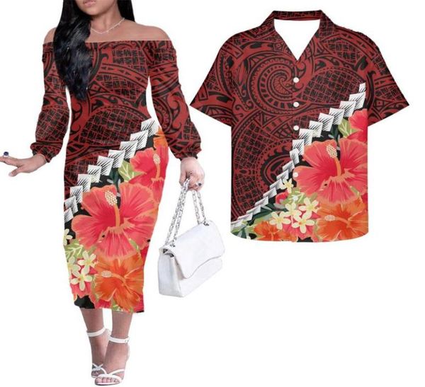 Lässige Kleider Hycool Frauen Kleid Hemd Set Hawaiian Blume Samoan Tribal Muster Midi Für Frau Sexy Club Kleidung Sommer5636489