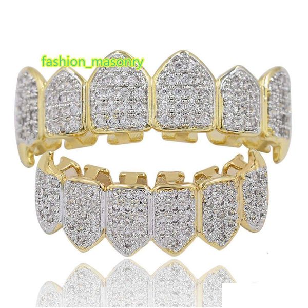 Grillz Стоматологические грили Хип-Хоп Iced Out Cz Рот Зубные Шапки Верхний Нижний Набор Грилей Для Мужчин Женщин Вампир Прямая Доставка Ювелирных Изделий Для Тела Ot1Xh