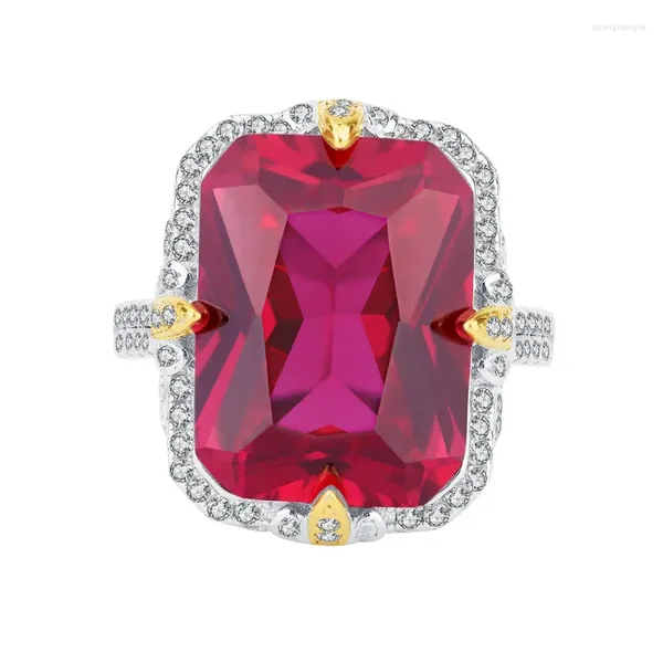 Cluster-Ringe S925 Ganzkörper Silberfarben Schatz Smaragd Rot Rechteckig Luxus Set Geschlossener Ring 12 16 Schmuck Großhandel