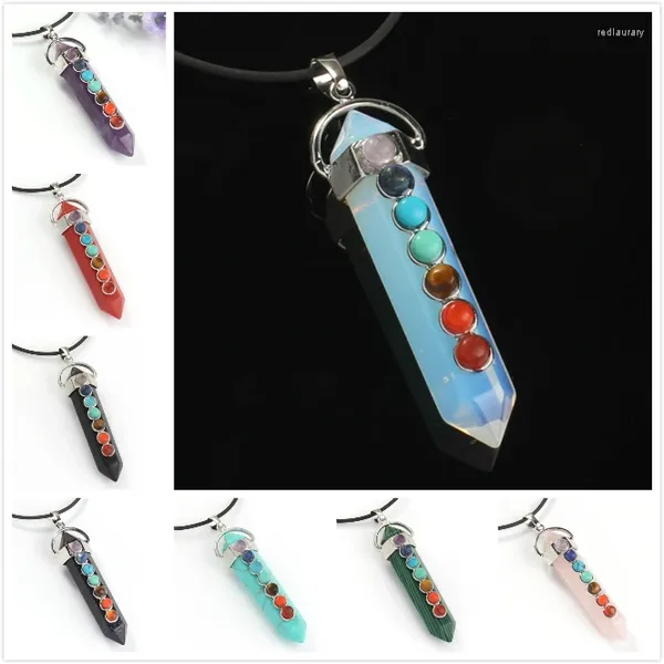 Anhänger-Halsketten FYJS Einzigartiger versilberter Sechseck-Säulen-Amethyst-Stein, Opalith-Opal-Heilchakra-Schmuck