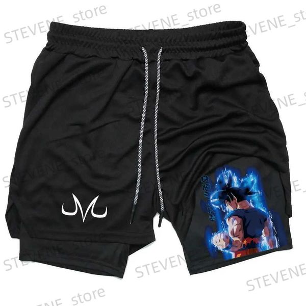 Herren Shorts Running GYM Anime Shorts Männer Fitness Training 2 in 1 Kompressionsshorts Schnell trocknend Training Joggen Double Deck Sommer Herren Shorts T240325